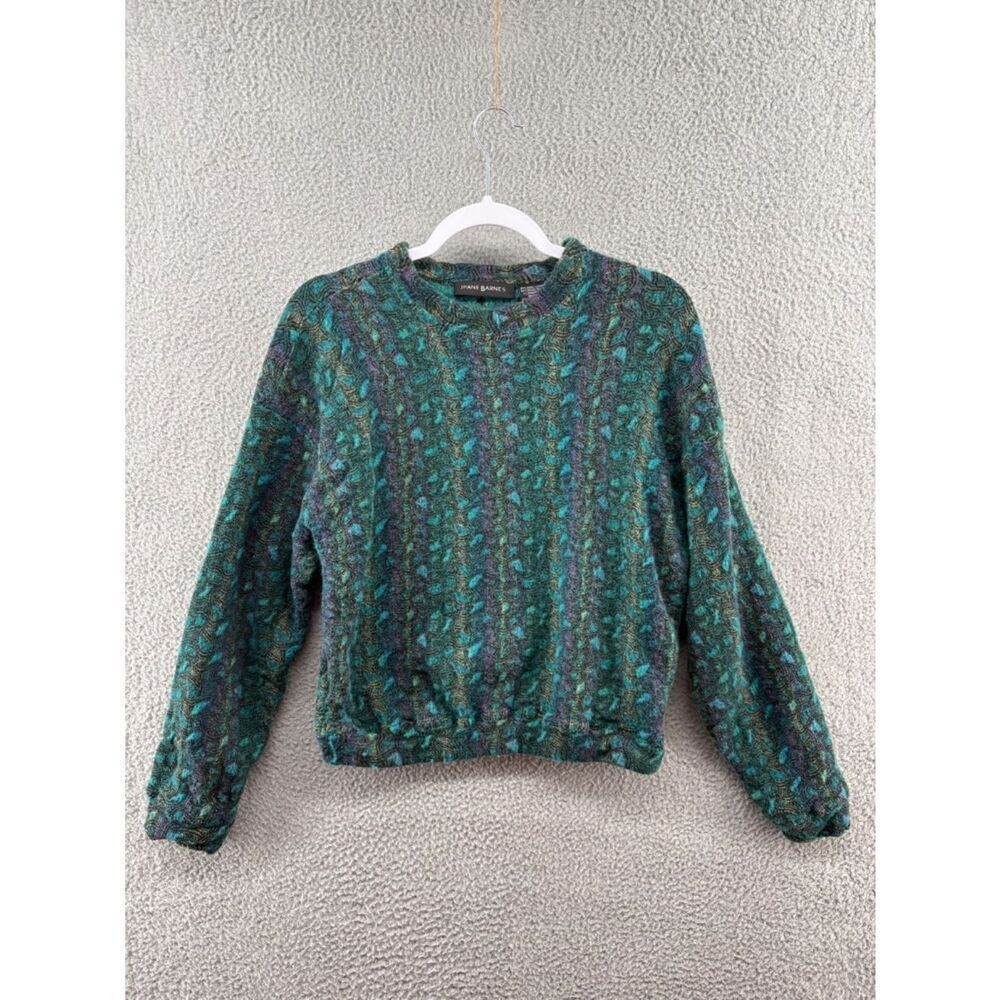 Jhane Barnes Abstract Wool Blend Sweater Teal Purple Textured Pullover Cropped
